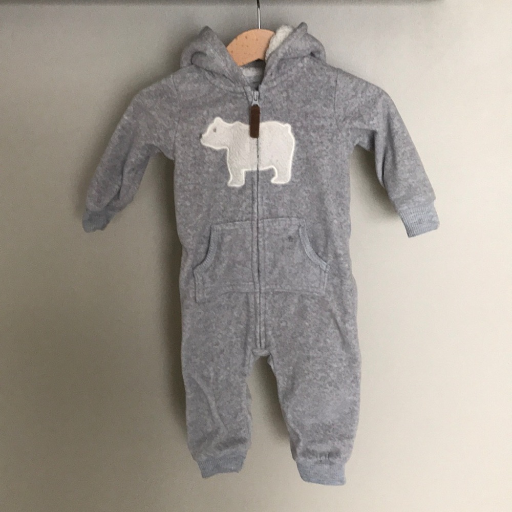 Hooded fleece one-piece